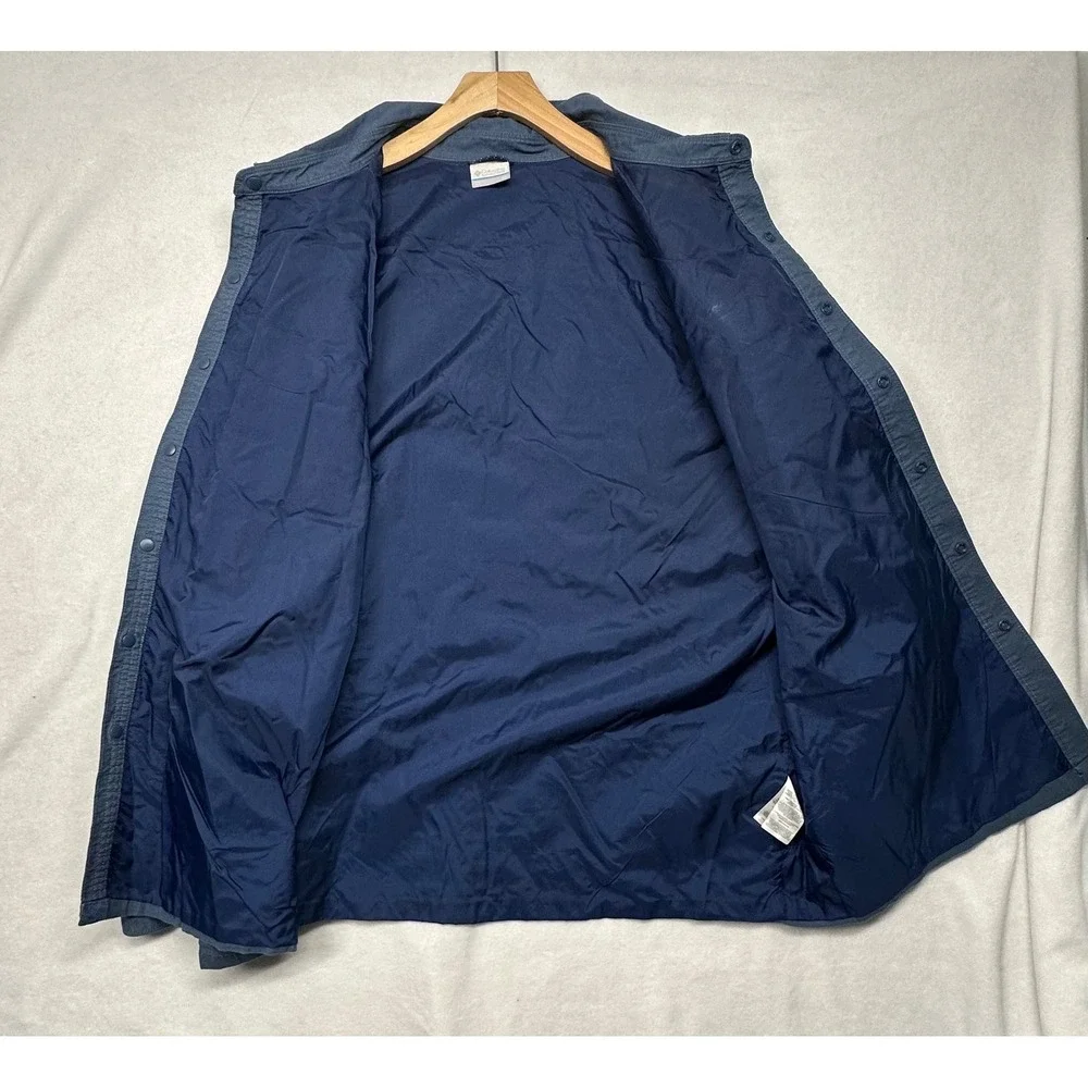 Columbia Mens Lined Shirt Jacket Blue Snap‎ Front 2X Cotton Blend windbreaker